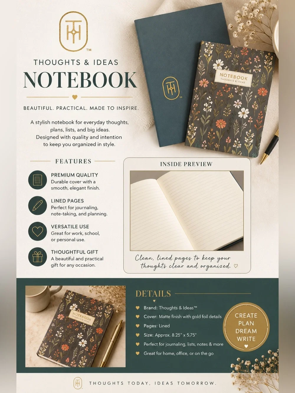 The Happy Planner Thoughts & Ideas Lined Notebook- you choose
